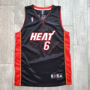 LeBron‎ James 6 Miami Heat NBA Adidas Mens Jersey Black Red Sleeveless XXL 52